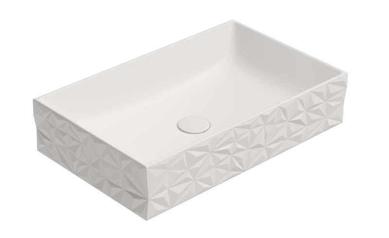 Раковина накладная GSI KUBE X DIAMANTE 944109 600 мм х 370 мм, без отверстия под смеситель, без перелива, цвет Белый матовый