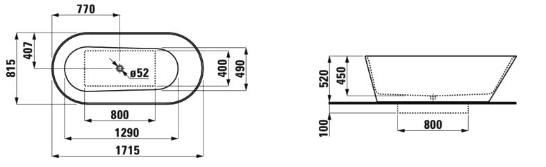 Свободностоящая  ванна  Kartell by Laufen   2.2633.2.000.000.1,  171,5х81,5 см, из материала  Sentec, овальная асимметричная, белая матовая