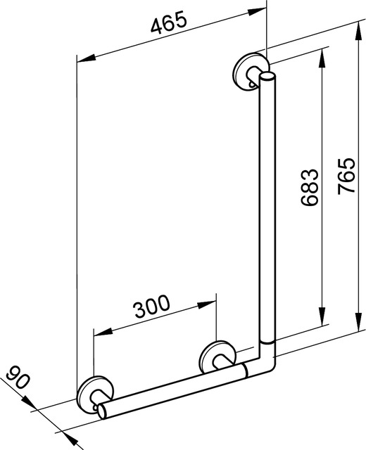 Угловой поручень 90° монтируется справа и слева 465/765 мм KEUCO PLAN CARE 34906 010306 Хром