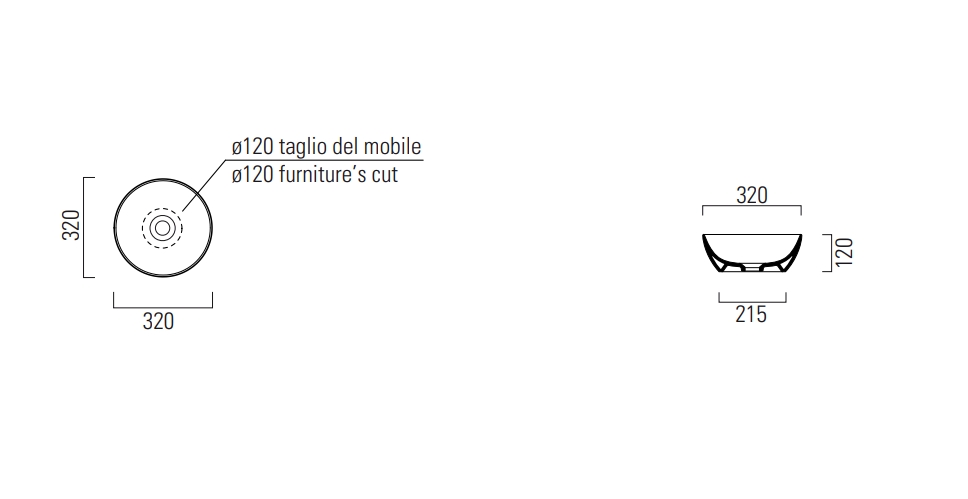 Раковина-чаша накладная GSI PURA 885409 Ø320 мм, без отверстия под смеситель, без перелива, белый матовый