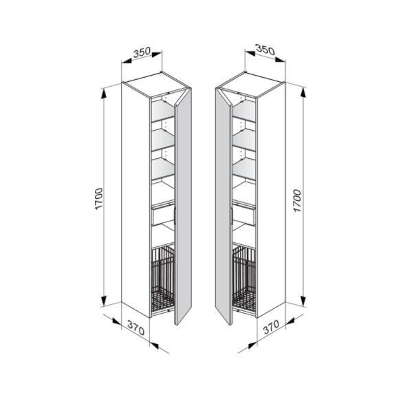 Шкаф - пенал высокий подвесной KEUCO EDITION 11 31331 180002 петли справа, 3 стеклянные полки, с бельевой корзиной, корпус матовый лак/фасад глянцевое стекло, кашемир