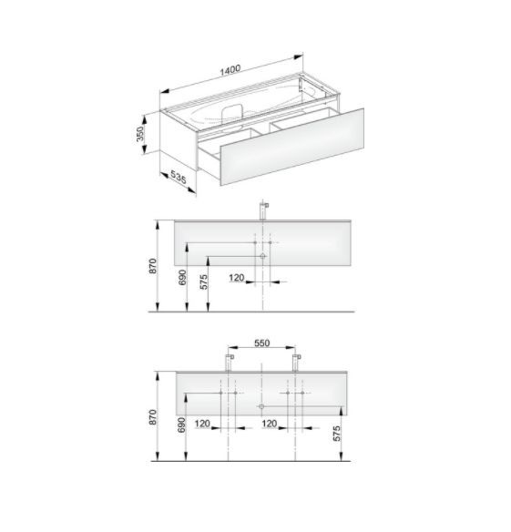 Тумба подвесная под раковину KEUCO EDITION 11 31361 570000 с одним выдвижным фронтом, корпус матовый лак/фасад глянцевое стекло, чёрный