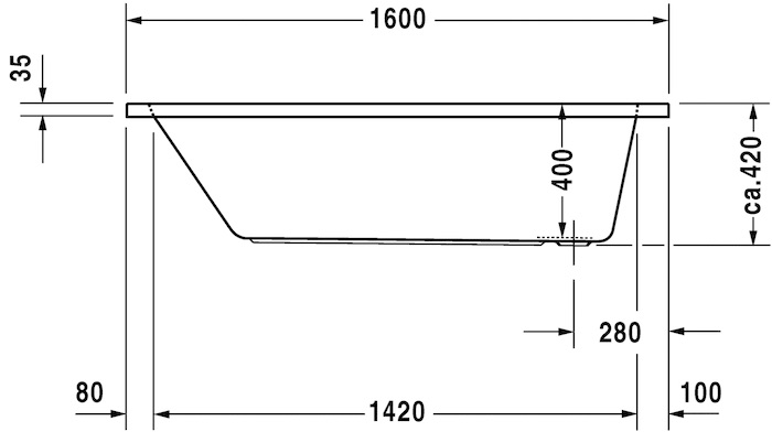 Акриловая встраиваемая ванна Duravit D-Code 700096000000000 1600 х 700