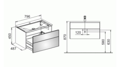 Тумба под умывальник Keuco ROYAL REFLEX 34060 140000 487 мм х 796 мм х 450 мм, корпус матовый лак/фасад стекло трюфель