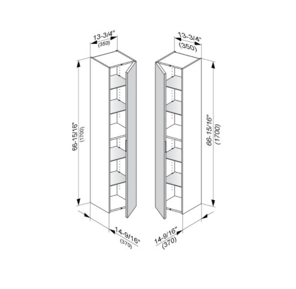 Шкаф - пенал высокий подвесной KEUCO EDITION 11 31330 210002 петли справа, 4 стеклянные полки, корпус/фасад глянцевый лак, белый
