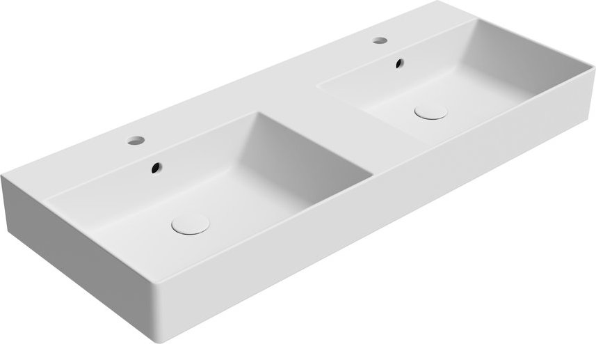 Раковина двойная накладная/подвесная GSI KUBE X 9425109 1200 мм х 470 мм, с 1 отверстием под смеситель, с переливом, без крепежа, цвет Белый матовый