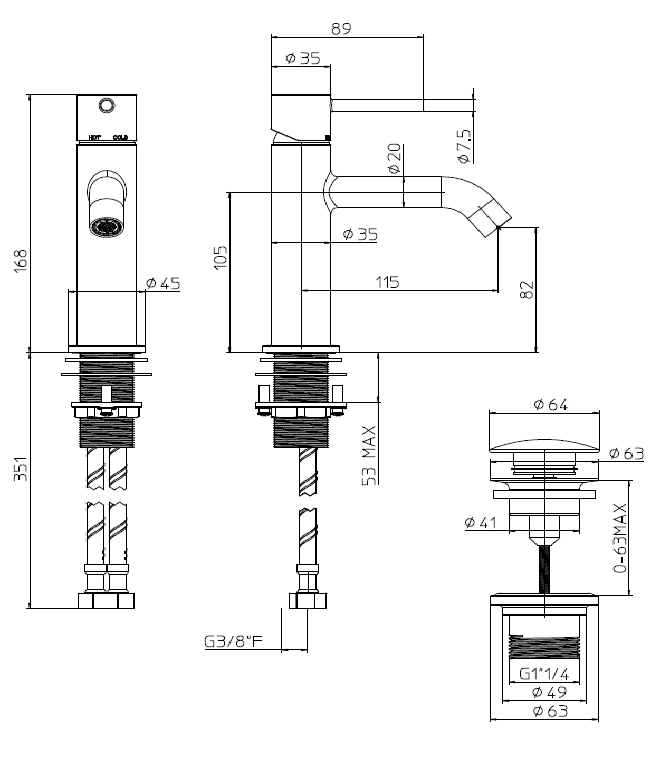 Высокий однорычажный смеситель для раквоины BOSSINI TEO Z00701.030 c донным клапаном, цвет Хром