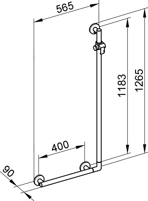 Угловой поручень 90°для использования в качестве душевой штанги в комплекте с держателем лейки 565/1265 мм KEUCO PLAN CARE 34906 010411 Хром