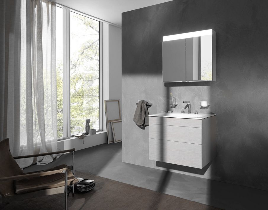 Тумба подвесная под раковину KEUCO EDITION 11 31582 390000 без отверстия под смеситель, с двумя выдвижными фронтами, корпус/фасад структурный лак, антрацит