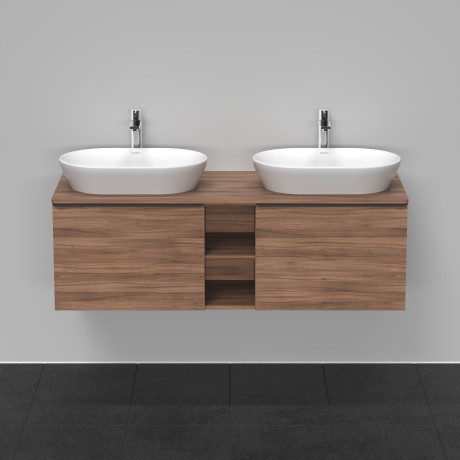 Тумба подвесная под две раковины DURAVIT D-Neo DE4950B7979 1400 мм х 550 мм, с 2 выдвижными ящиками и открытой полкой, орех натуральный