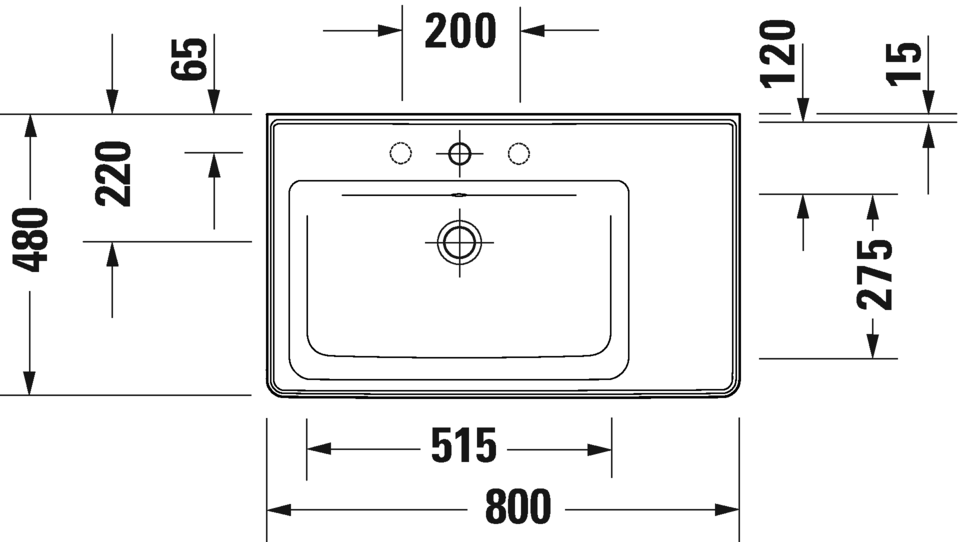 Раковина встраиваемая ассиметричная Duravit D-Neo 2369800000 800 мм х 480 мм, с переливом, с отверстием под смеситель, белая