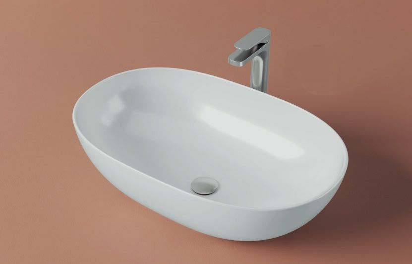 Раковина овальная накладная ARTCERAM LA CIOTOLA LCL002 01 00 700 мм х 440 мм, без отверстия под смеситель, без перелива, белый глянцевый