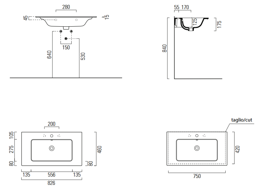 Раковина накладная/подвесная GSI PURA 8885011 820 мм х 460 мм, без отверстия под смеситель, с переливом, цвет Белый глянцевый