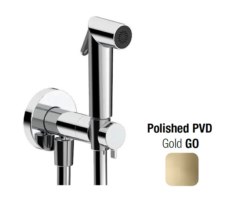 Гигиенический душ  ALMAR  SHUT OFF   E136013.GO   внешняя часть:  смеситель  с прогрессивным картриджем, шланг 120 см,  лейка Athena,  латунь, PVD Polished Gold