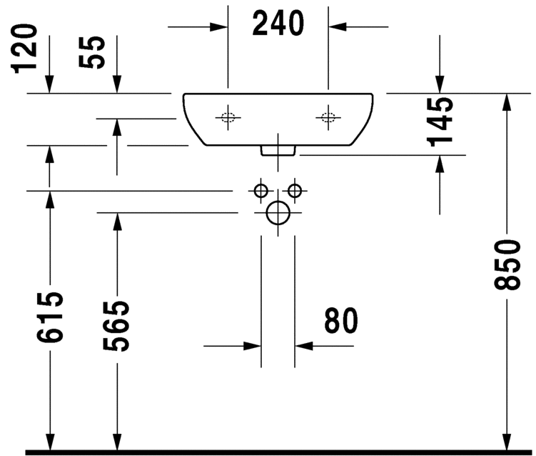 Раковина медицинская подвесная Duravit D-Code 07074500702 без отверстий под смеситель, без перелива, белая