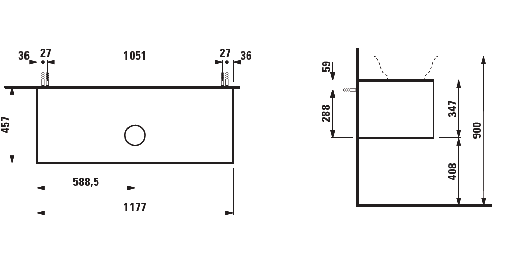 Тумба подвесная под раковину  Laufen  The  New Classic   4.0602.1.085.627.1, 118 см, 1 ящик,  вырез в центре  для раковины-чаши  8.1285.2/3,  серый матовый лак