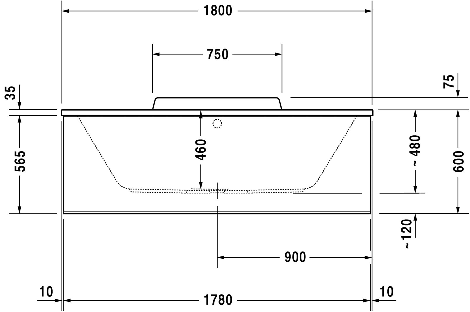 Акриловая ванна Duravit DuraStyle 700298000000000 1800 х 800 c двумя наклонами для спины, встраиваемая или с панелями, белая