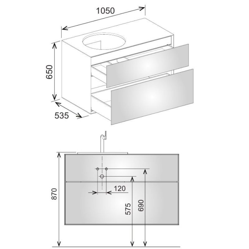 Тумба под умывальник Keuco Edition Lignatur 33371 750122 1050х650х535 мм отверстие слева 2 ящика фасад из венецианского дуба корпус дуб