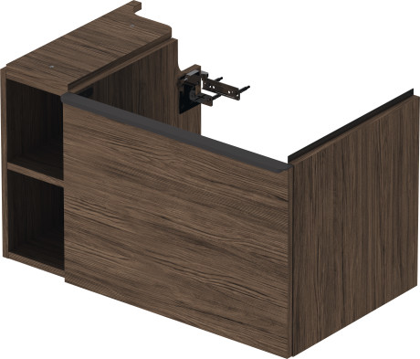 Тумба подвесная под раковину DURAVIT D-Neo DE425702121 784 мм х 452 мм, с выдвижным ящиком и открытой боковой полкой, орех тёмный