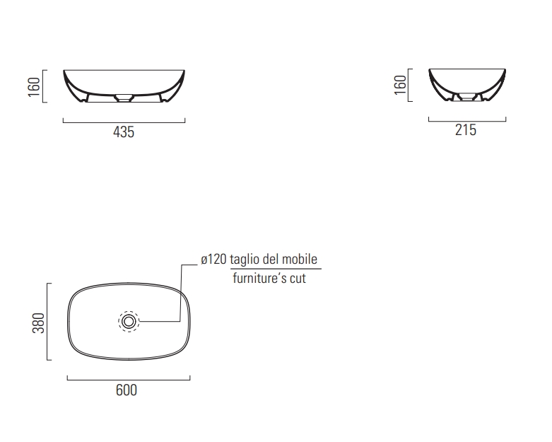 Раковина-чаша накладная овальная GSI NUBES 978304 600 мм х 380 мм, без отверстия под смеситель, без перелива, цвет Agave Matte