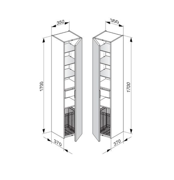 Шкаф - пенал высокий подвесной KEUCO EDITION 11 31331 390001 петли слева, с корзиной для белья, корпус/фасад структурный лак, антрацит