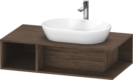 Тумба подвесная под раковину справа DURAVIT D-Neo DE495902121 1000 мм х 550 мм, с открытой боковой полкой слева и консолью, орех тёмный
