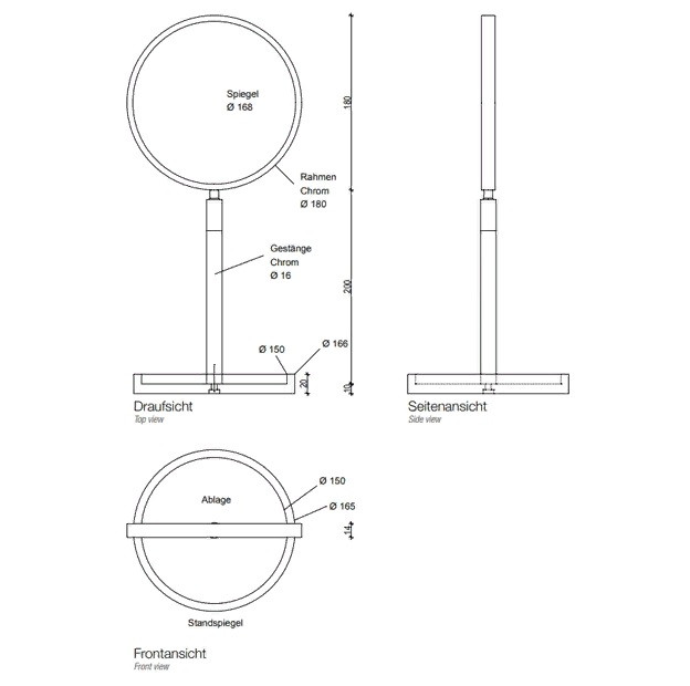 Зеркало косметическое настольное  DECOR WALTHER  STONE KSA   0972454   Ø 18 см, двустороннее, увеличение 4X + 1X, белый/хром