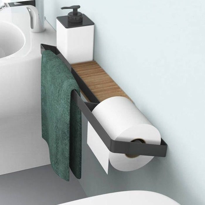 Релинг для аксессуаров правый BERTOCCI FLY 149 1508 0800 410 мм, с полотенцедержателем и держателем для туалетной бумаги, чёрный матовый