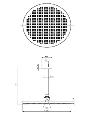 Верхний душ BOSSINI Apice H31430D.073 280 мм, с потолочным кронштейном 200 мм, чёрный матовый