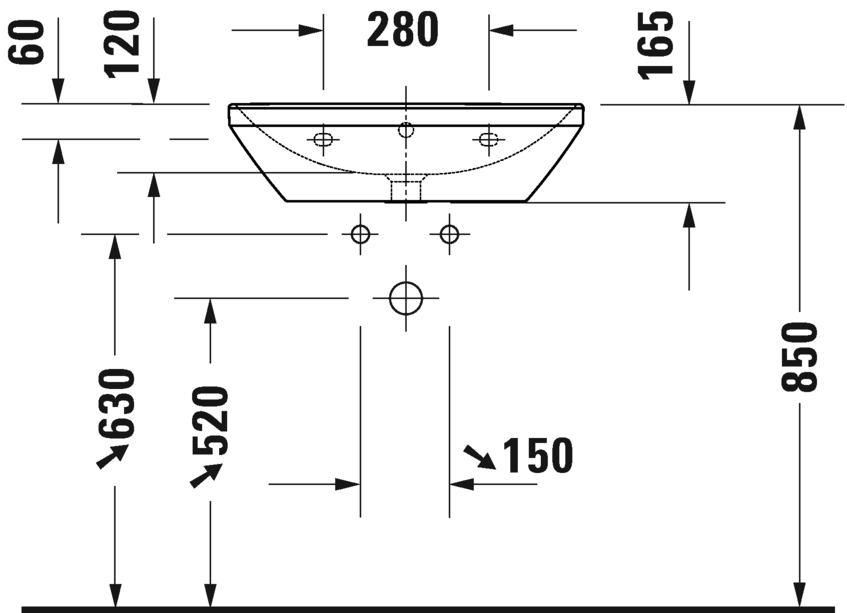 Раковина подвесная Duravit D-Neo 2366600000 600 мм х 440 мм, с переливом, с отверстием под смеситель, белая