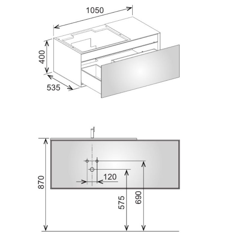 Тумба под умывальник Keuco Edition Lignatur 33341 700111 1050х400х535 мм отверстие слева 1 ящик фасад дуб корпус дуб