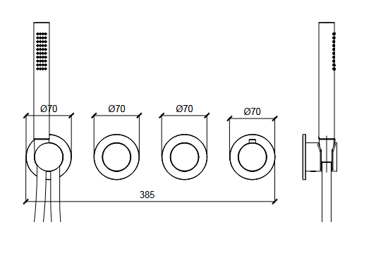Внешняя часть термостата с круглыми отражателями ALMAR MODULAR PUSH E180433.GM с ручным душем, на 2 потребителя, цвет Gun Metal