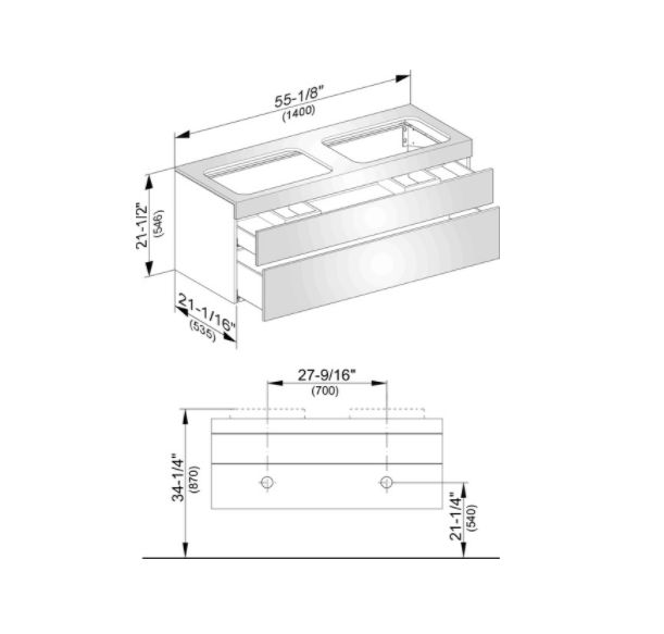Тумба подвесная под раковину KEUCO EDITION 11 31574 390000 без отверстия под смеситель, с двумя выдвижными фронтами, корпус/фасад структурный лак, антрацит