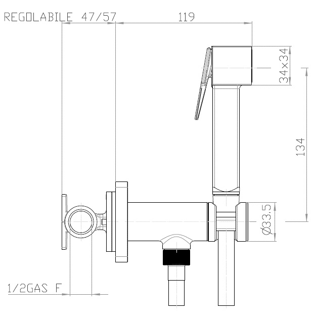 Гигиенический душ со смесителем Bossini Cube Brass E38003B.073 Черный матовый (комплект)