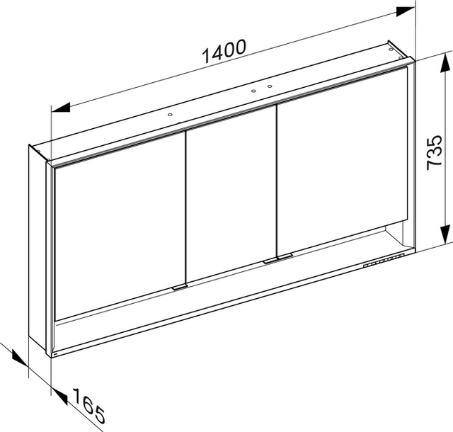 Зеркальный шкаф с подсветкой и подогревом для настенного монтажа KEUCO Royal Lumos 14306 171303 165х1400х735 мм, 3 дверцы, DALI-управляемый, цвет Алюминий серебристый анодированный/Белый