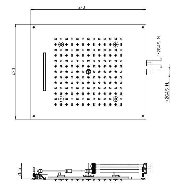 Верхний душ с подсветкой для подвесного потолка DREAM/2 RGB LIGHTS H38905.030 570 мм х 470 мм, с 2 режимами струи, Хром