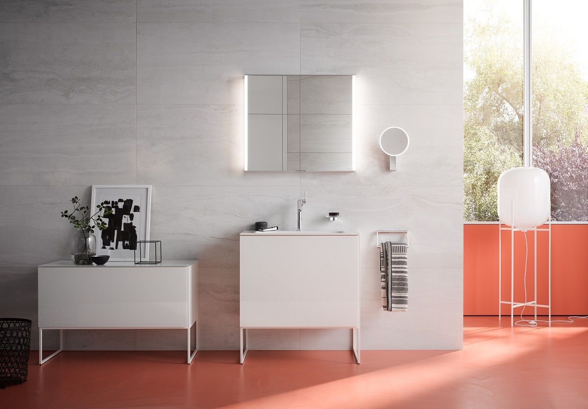 Боковая тумба Keuco Plan 32927 300000 корпус ламинированный матовый белый, фасад стекло белый глянцевый