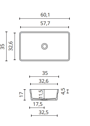 Раковина накладная BMT IKON SQUARE INC 801 738 GBD 01 DK  601х130х350 мм, без перелива, Белый матовый