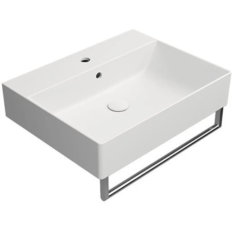 Раковина накладная/подвесная GSI KUBE X 9431109 600 мм х 470 мм, с 1 отверстием под смеситель, с переливом, без крепежа, белая матовая