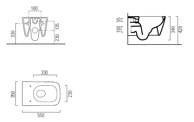Унитаз подвесной безободковый GSI NUBES 9615FR511 550 мм х 350 мм, с креплением, цвет Белый глянцевый (старый артикул 961511 / 9615FR211)
