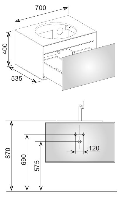 Тумба под умывальник Keuco Edition Lignatur 33370 700021 700х400х535 мм 1 ящик фасад дуб корпус дуб