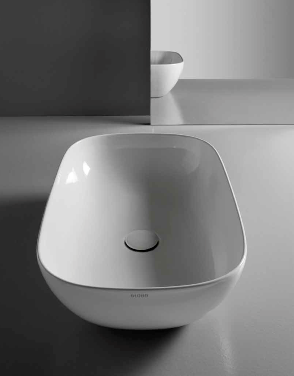 Раковина - чаша накладная GLOBO T-EDGE B6R60BI 600 мм х 380 мм, без отверстия под смеситель, без перелива, белая глянцевая