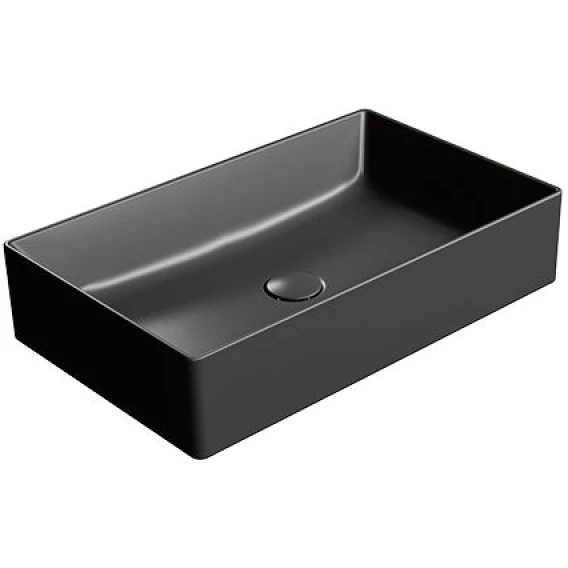 Раковина накладная прямоугольная GSI KUBE X 945326 600 мм х 370 мм, без отверстия под смеситель, без перелива, цвет Чёрный матовый Ardesia