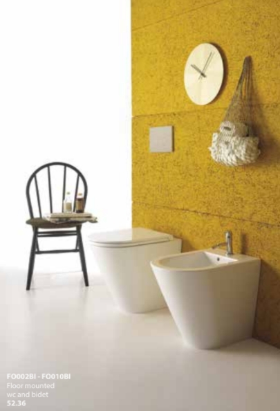 Биде напольное укороченное GLOBO FORTY3 FO010BI 360 мм х 520 мм, с отверстием под смеситель, с креплением, белый глянцевый