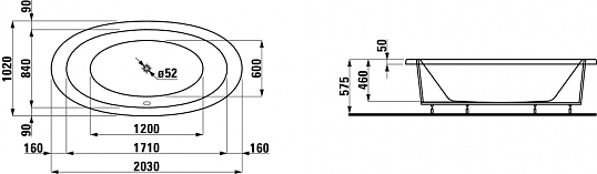 Встраиваемая акриловая  ванна  Laufen  Alessi One  2.4397.0.000.000.1, 2030 x1020х575 мм, без панели,  каркас с ножками, белая