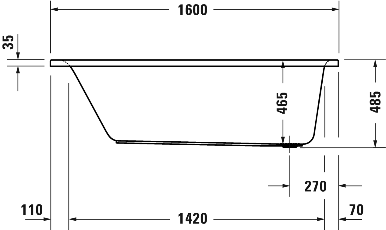 Встраиваемая акриловая ванна Duravit D-Neo 700472000000000 1600 мм х 700 мм, c одним наклоном для спины, белая