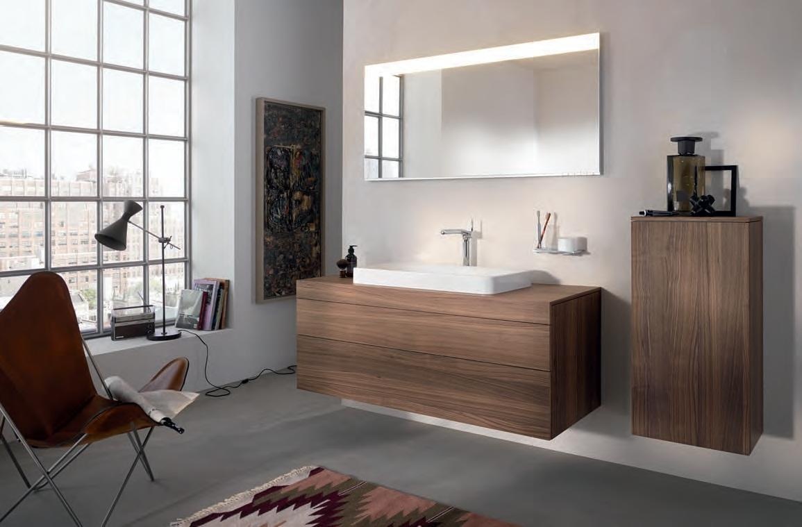 Шкаф средний подвесной KEUCO EDITION 400 31725 860001 петли слева, 2 стеклянные полки, корпус/фасад шпон, дуб антрацит