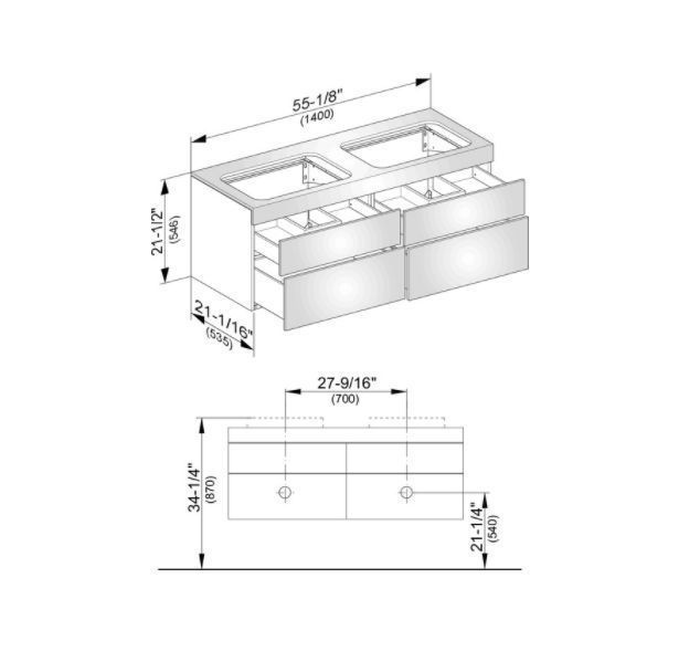 Тумба подвесная под раковину KEUCO EDITION 11 31575 390000 без отверстия под смесители, с четырьмя выдвижными фронтами, корпус/фасад структурный лак, антрацит