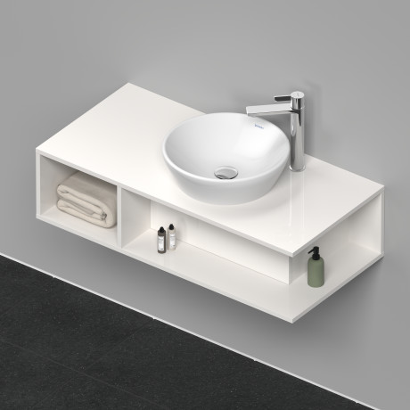 Тумба подвесная под раковину справа DURAVIT D-Neo DE493902222 1000 мм х 480 мм, с открытой боковой полкой слева и консолью, белый глянцевый