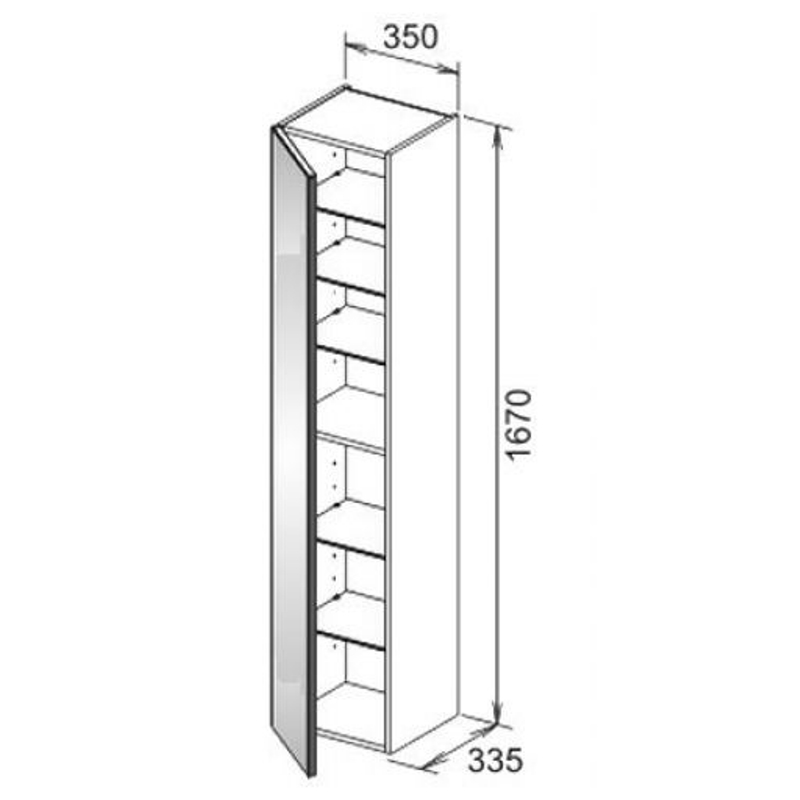 Высокий шкаф-пенал Keuco Royal Reflex 34030 210001 350x1670x335 мм 1 дверь петли слева корпус белый глянец фасад белое стекло